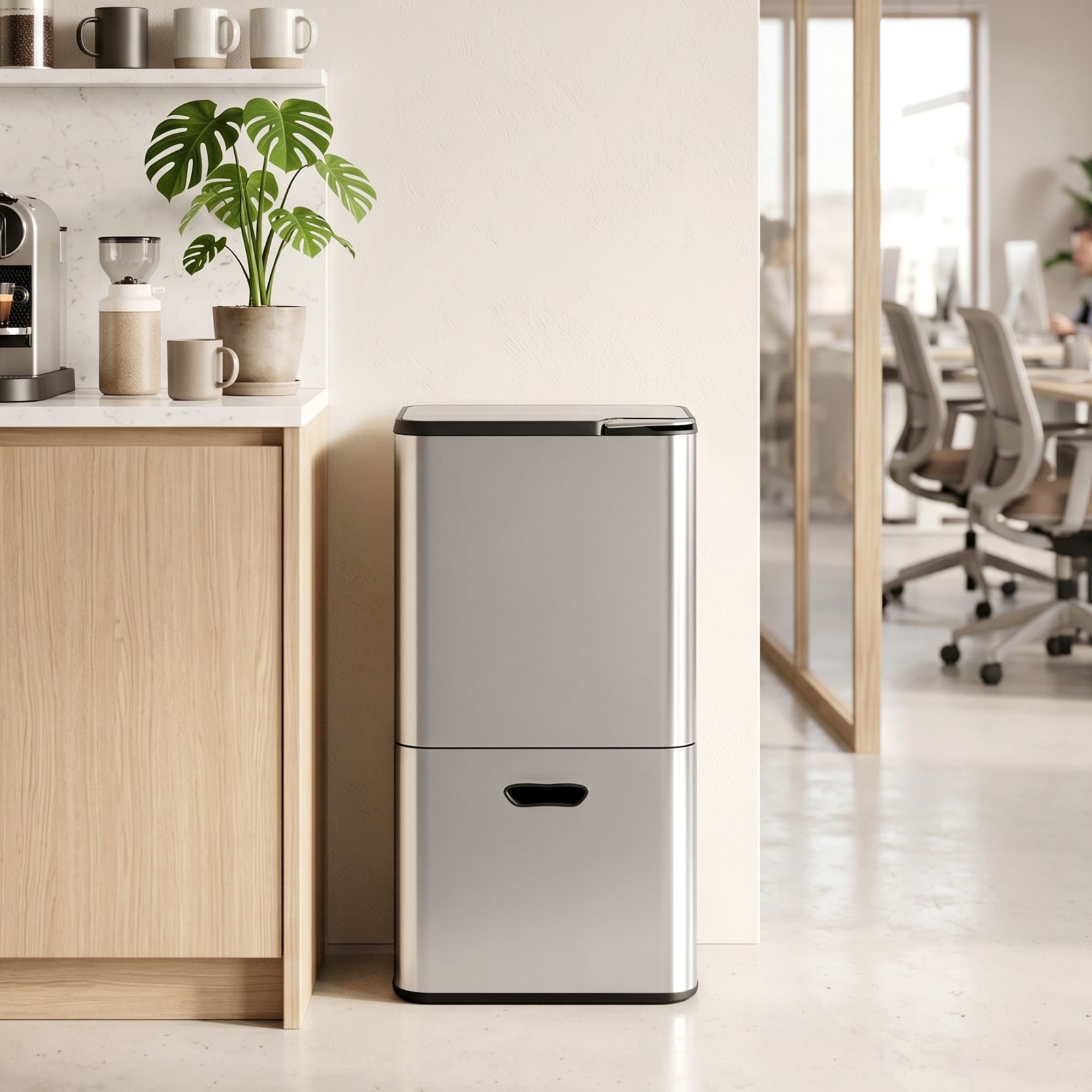 Cefito 63L Three-Compartment Bin – Stainless Steel