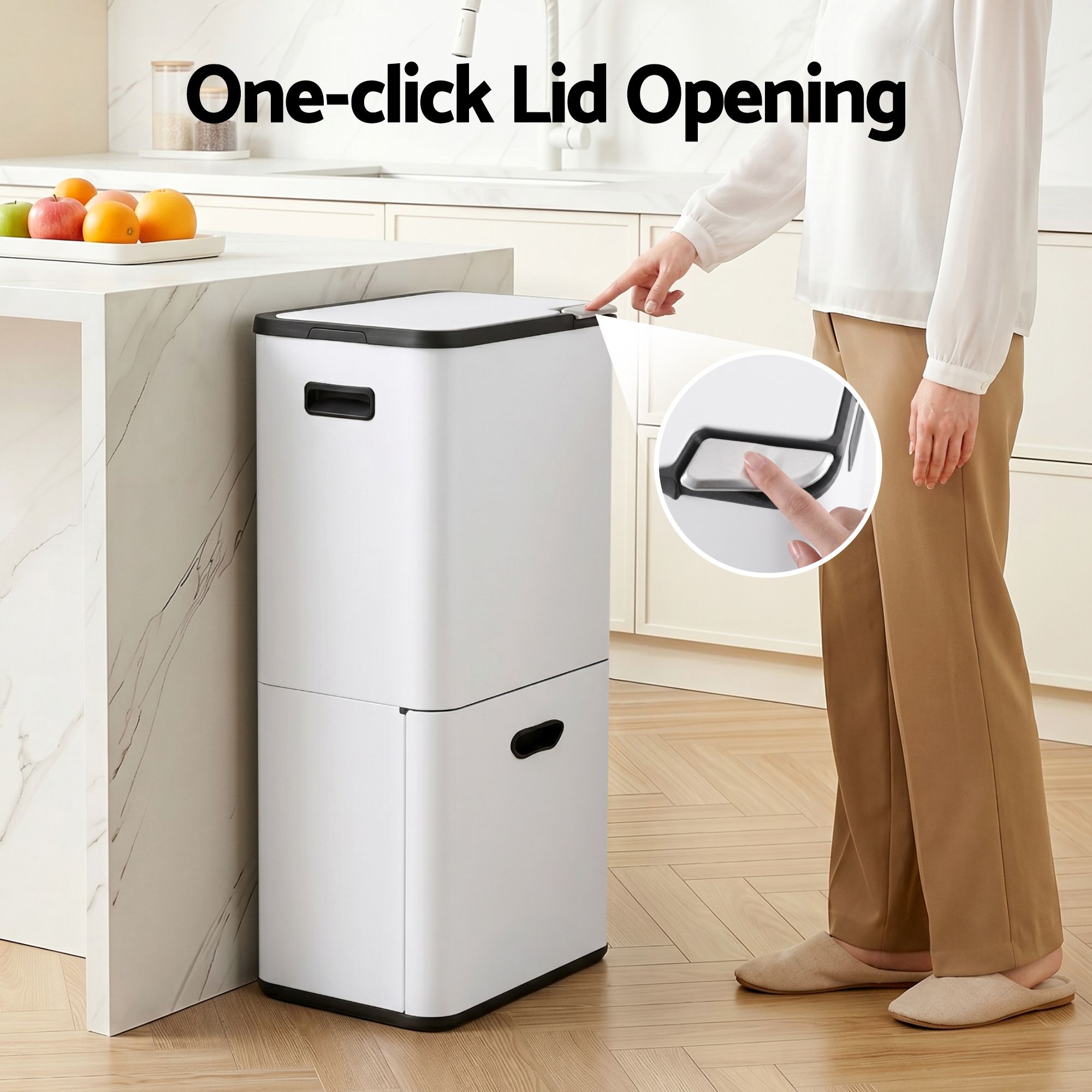 Cefito 63L Three-Compartment Bin – White