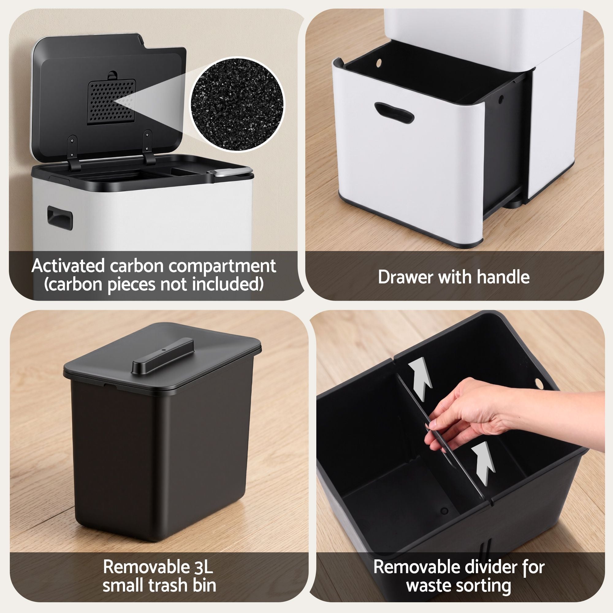 Cefito 63L Three-Compartment Bin – White