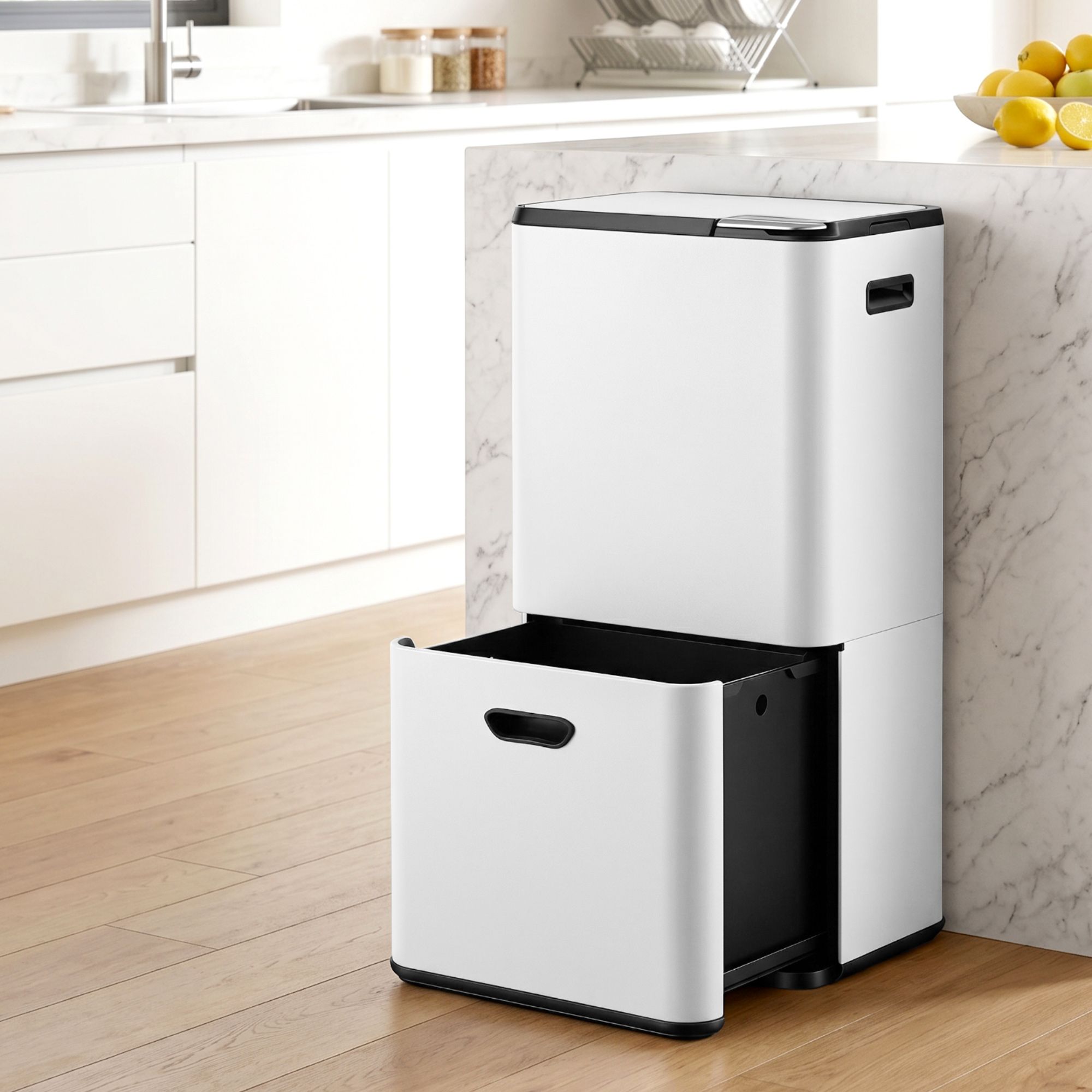Cefito 63L Three-Compartment Bin – White