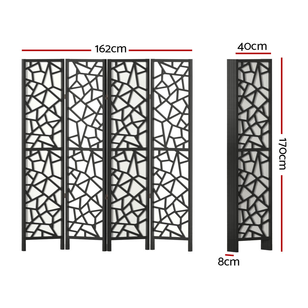4-Panel Room Divider – 162x170cm, Clover Black | Artiss