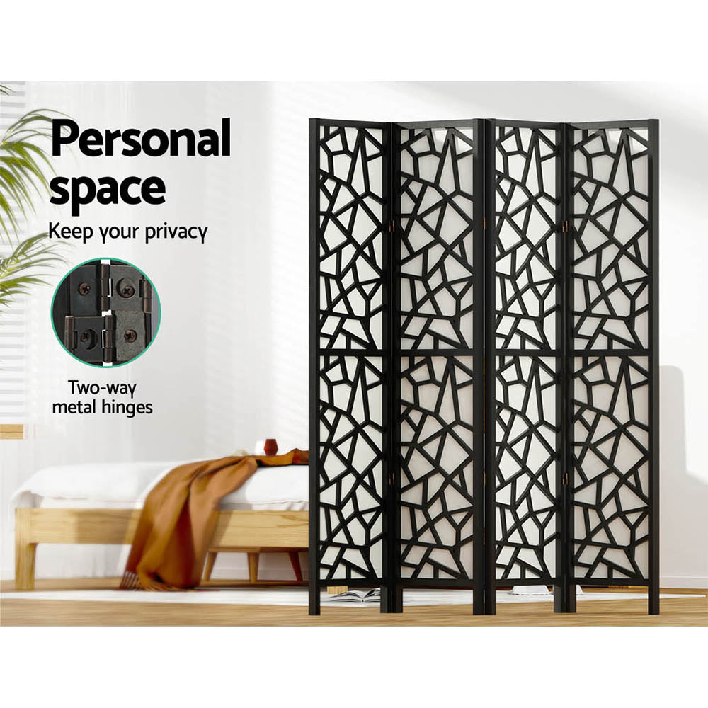 4-Panel Room Divider – 162x170cm, Clover Black | Artiss