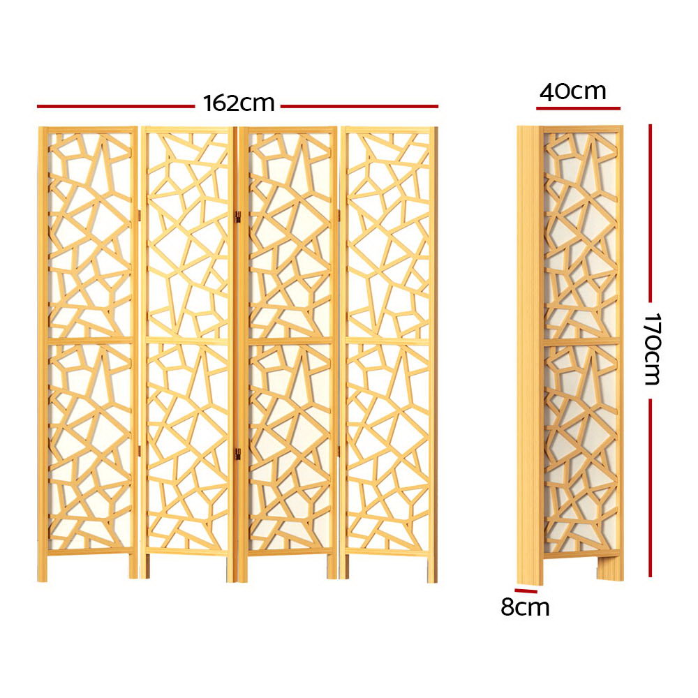 4-Panel Room Divider – 162x170cm, Clover Natural | Artiss