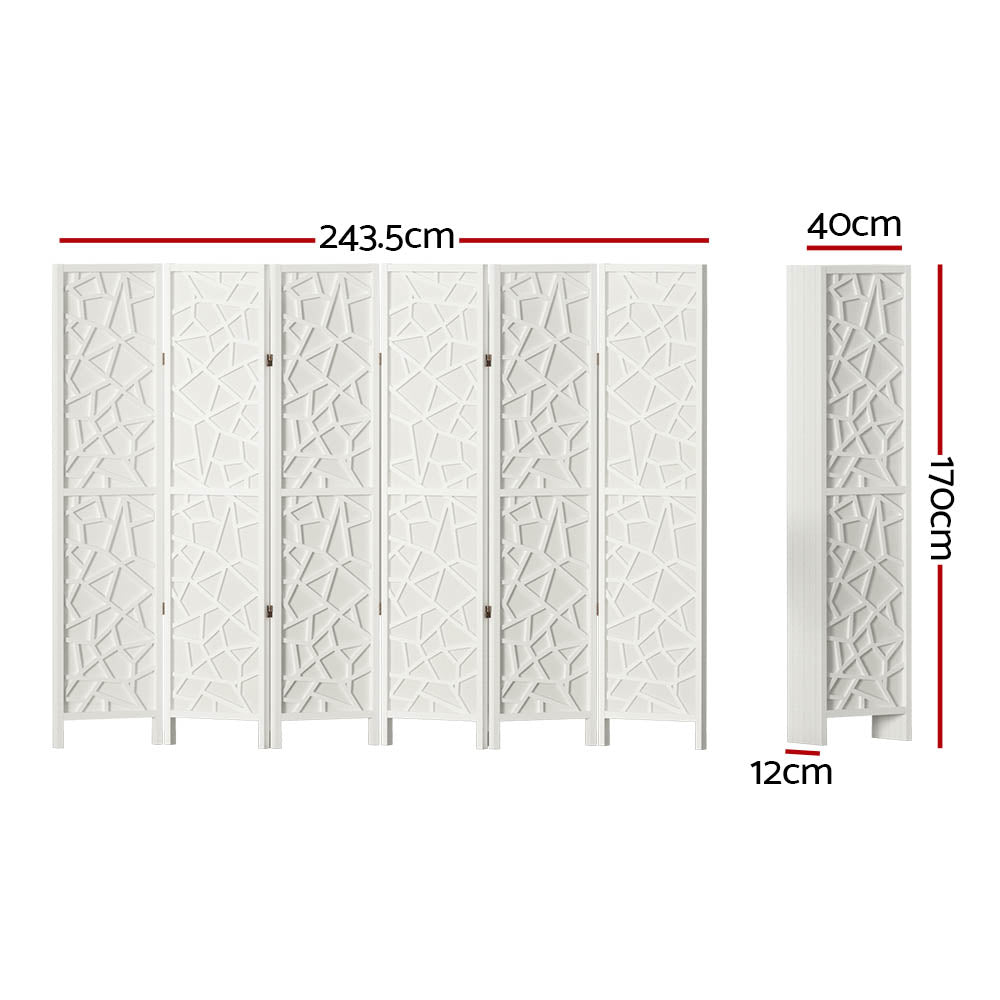6-Panel Room Divider – 244x170cm, Clover White | Artiss