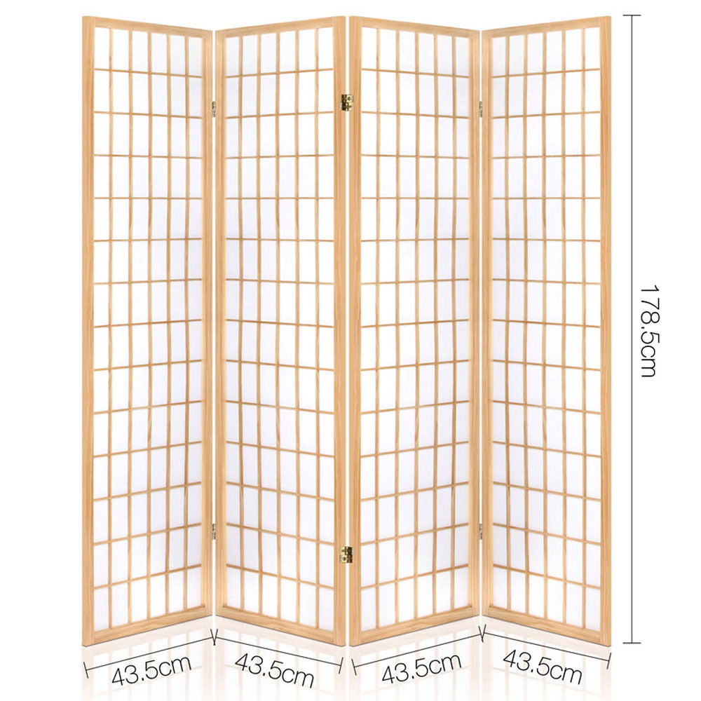 4-Panel Room Divider – 174x179cm, Natural | Artiss