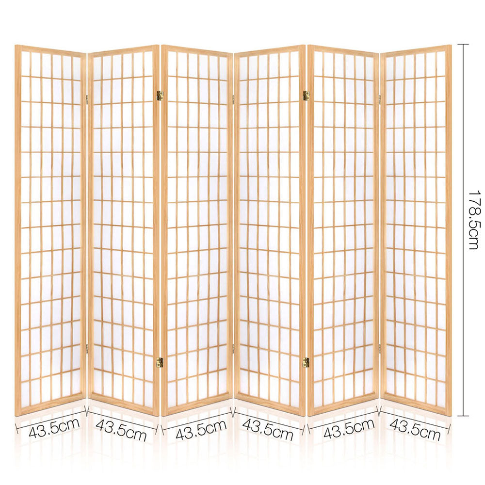6-Panel Room Divider – 261x179cm, Natural | Artiss