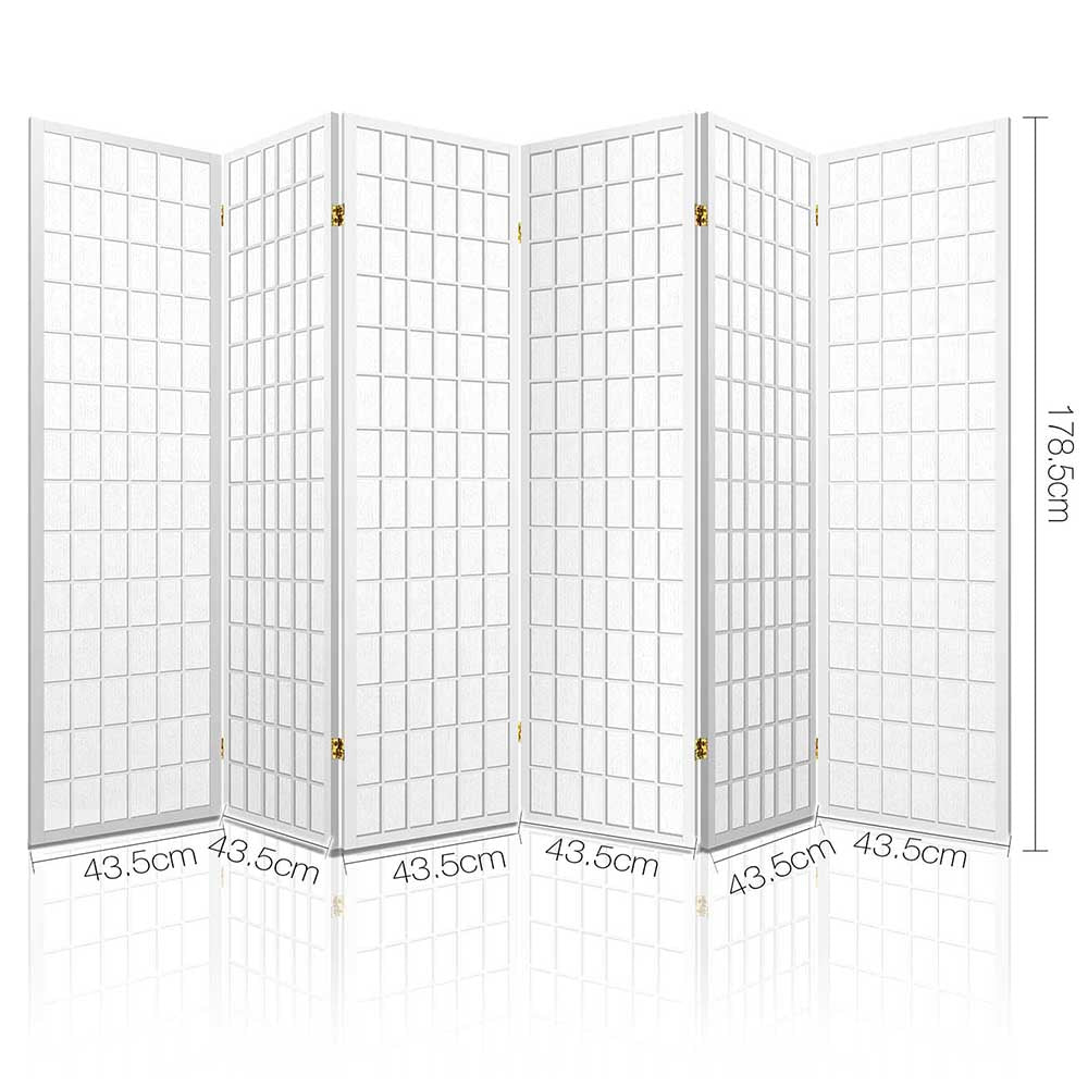 6-Panel Room Divider – 261x179cm, White | Artiss
