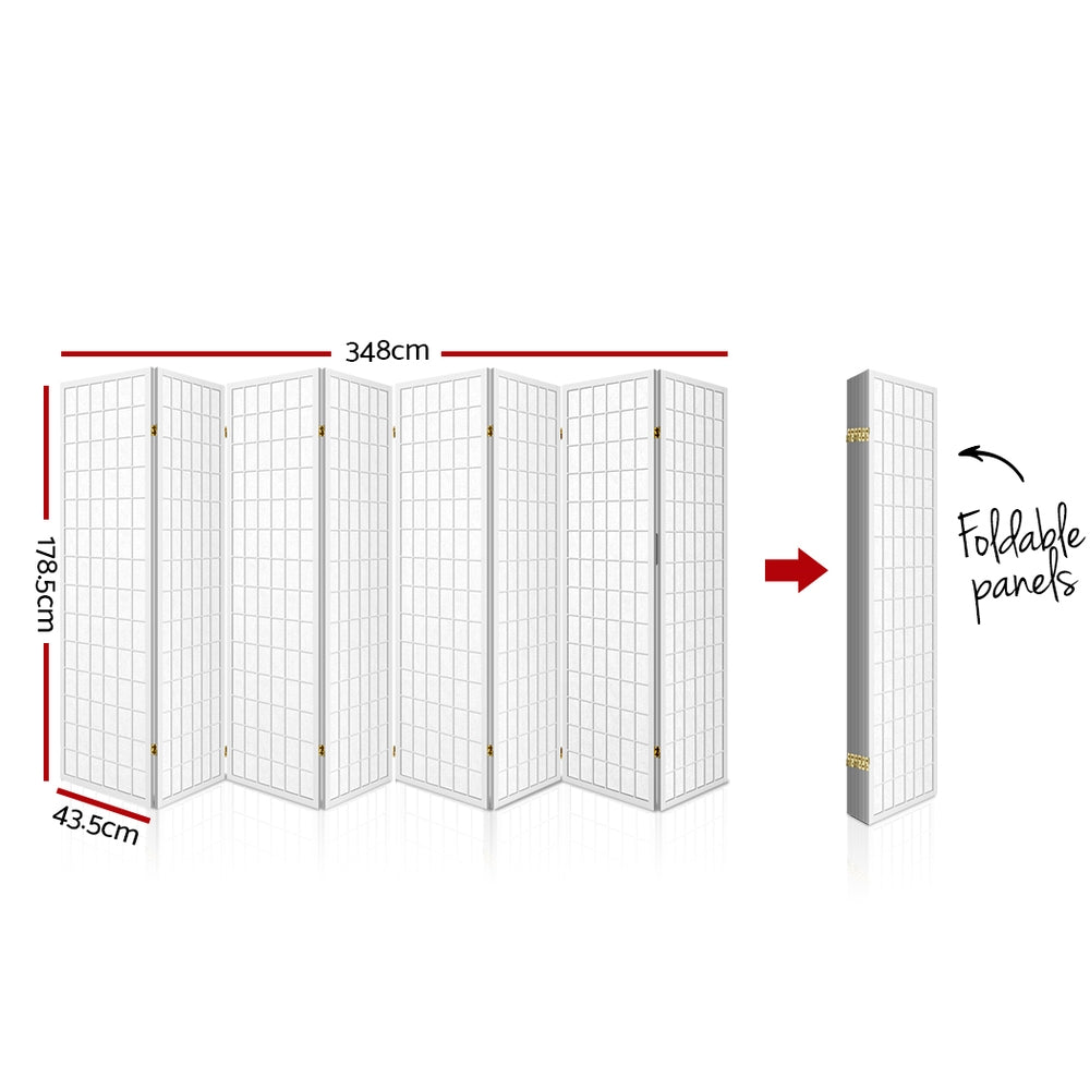 8-Panel Room Divider – 348x179cm, White | Artiss