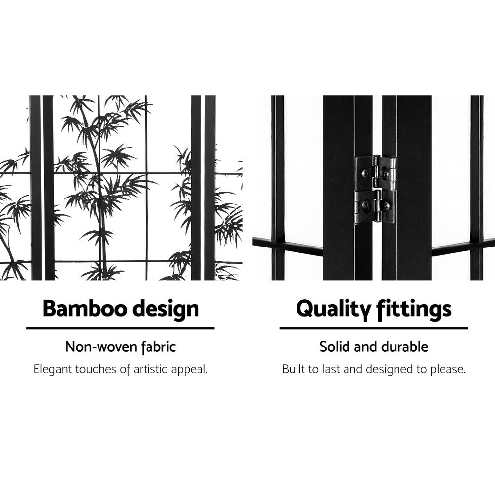 8-Panel Room Divider – 348x179cm, Bamboo Black White | Artiss