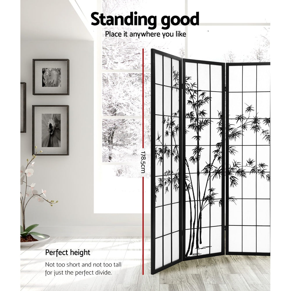 8-Panel Room Divider – 348x179cm, Bamboo Black White | Artiss