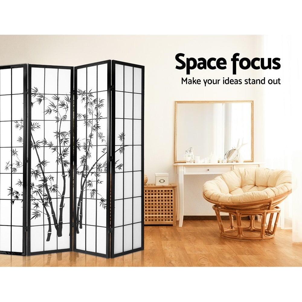 8-Panel Room Divider – 348x179cm, Bamboo Black White | Artiss