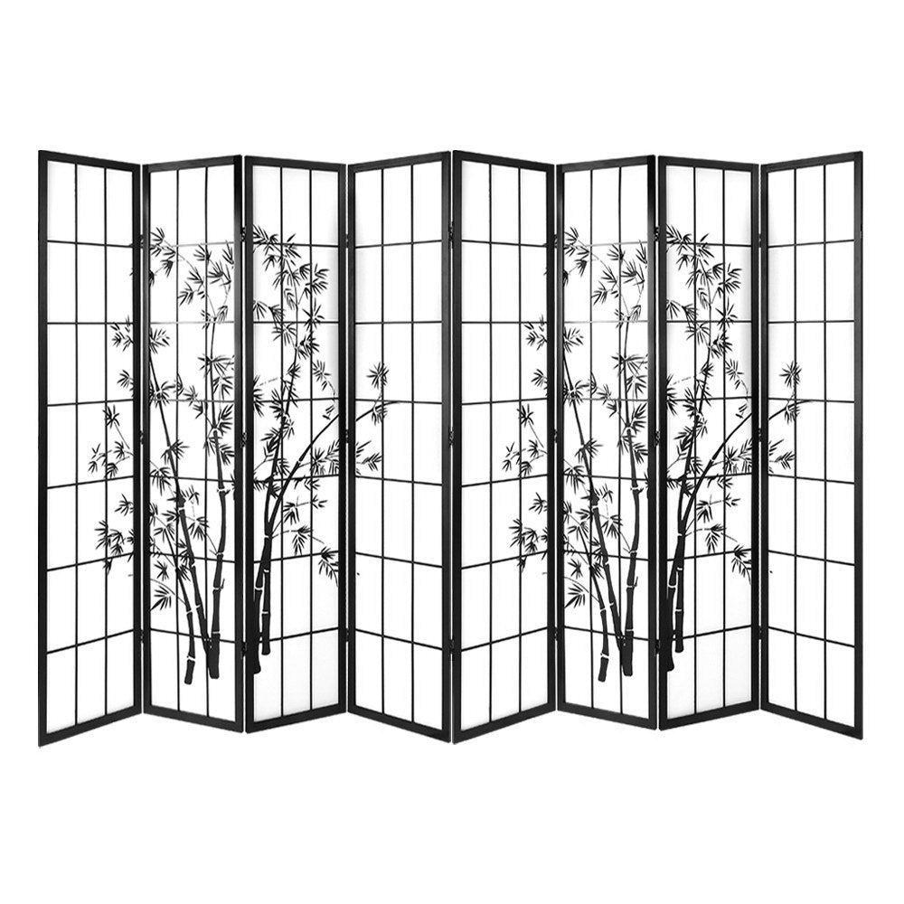 8-Panel Room Divider – 348x179cm, Bamboo Black White | Artiss