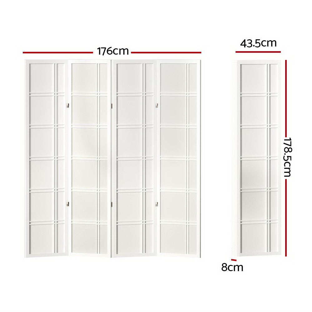 4-Panel Room Divider – 176x179cm, Nova White | Artiss