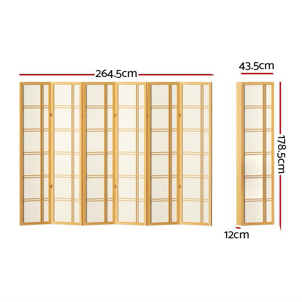6-Panel Room Divider – 265x179cm, Nova Natural | Artiss