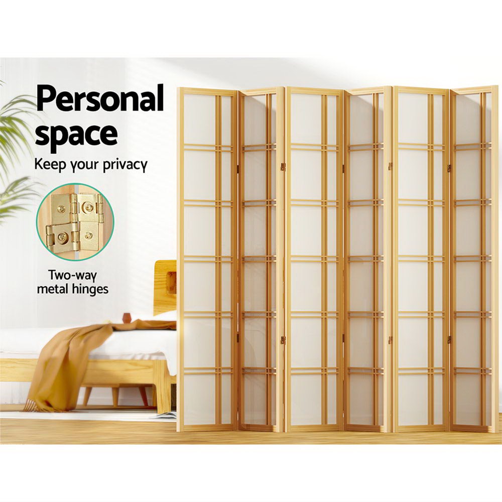 6-Panel Room Divider – 265x179cm, Nova Natural | Artiss