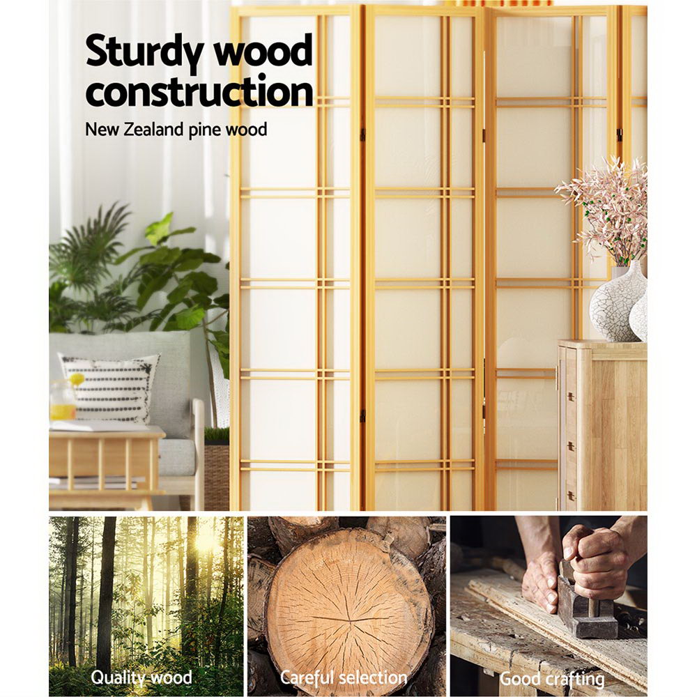6-Panel Room Divider – 265x179cm, Nova Natural | Artiss