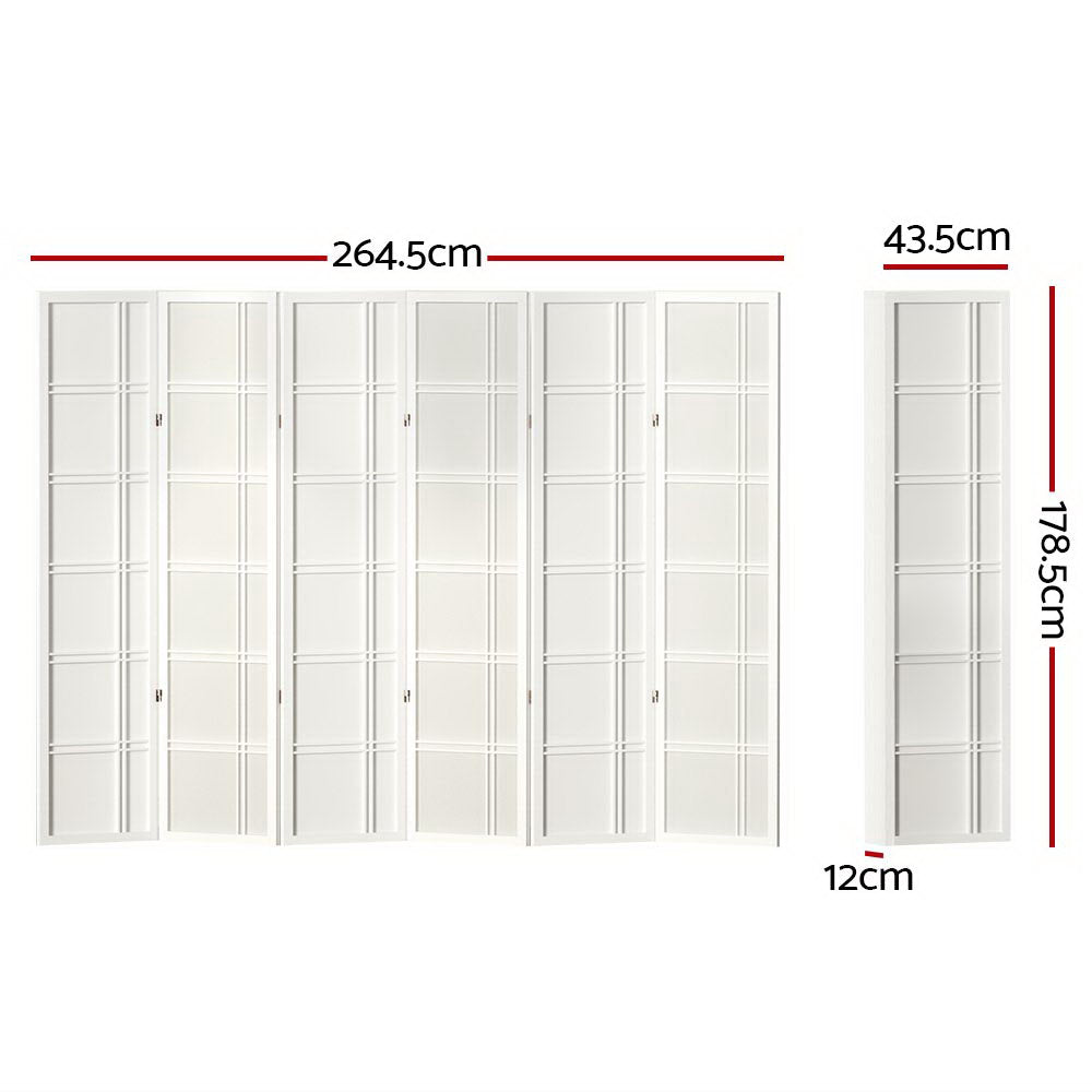 6-Panel Room Divider – 265x179cm, Nova White | Artiss