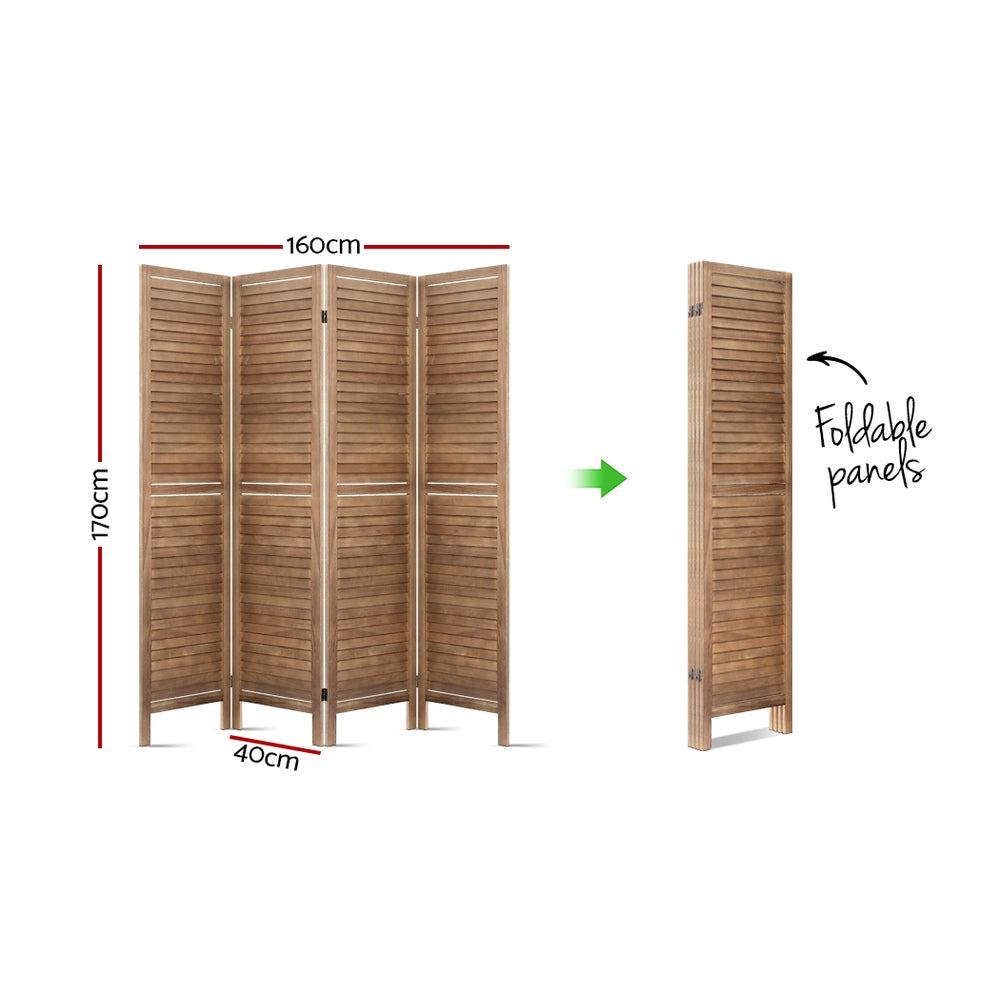 4-Panel Room Divider – 160x170cm, Louver Oak | Artiss