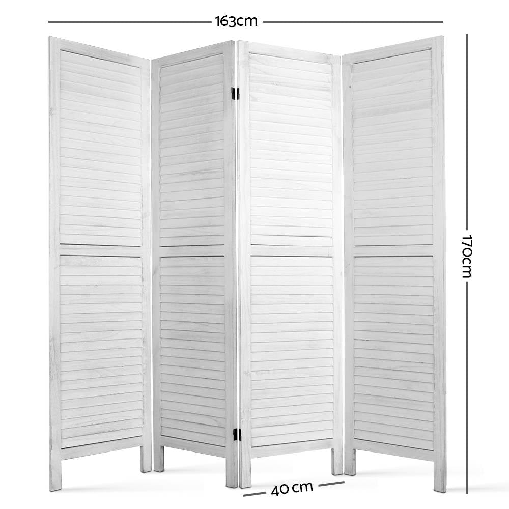 4-Panel Room Divider – 163x170cm, Louver White | Artiss