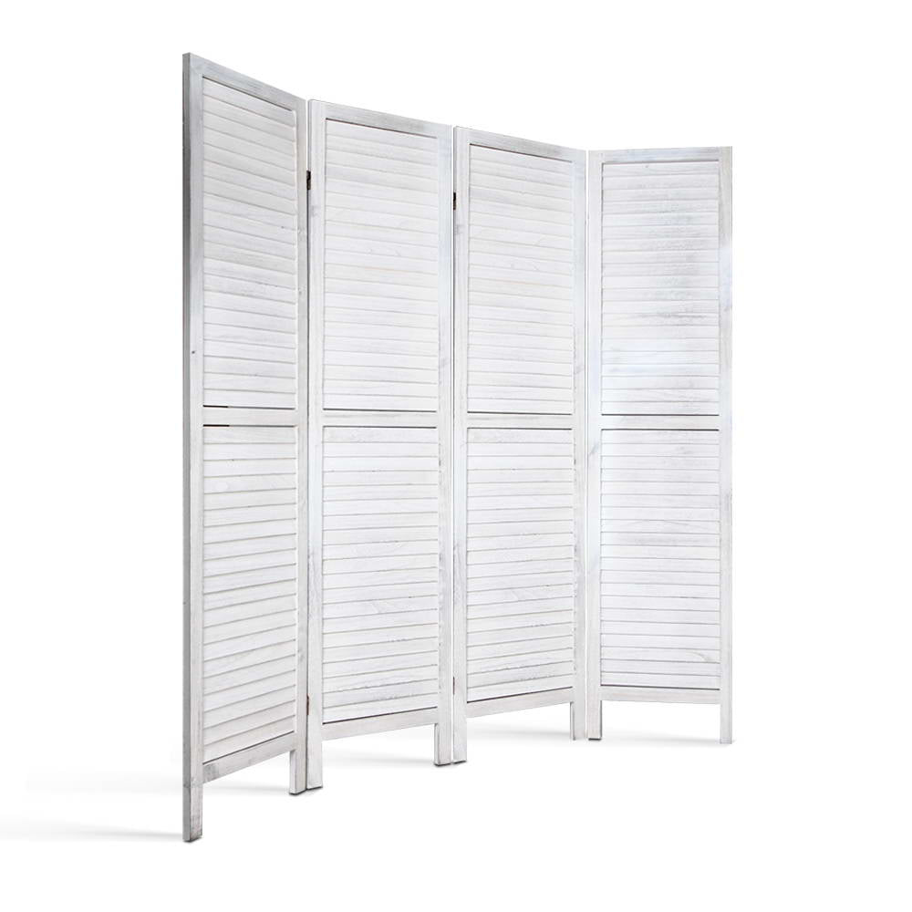 4-Panel Room Divider – 163x170cm, Louver White | Artiss