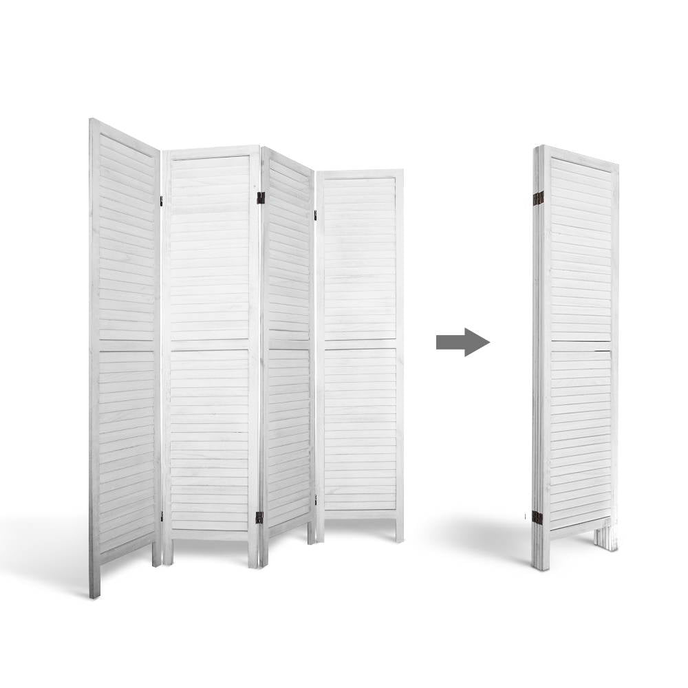 4-Panel Room Divider – 163x170cm, Louver White | Artiss