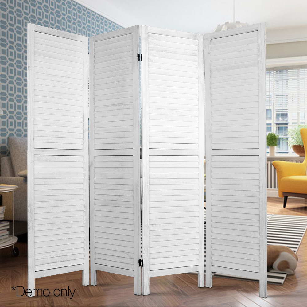 4-Panel Room Divider – 163x170cm, Louver White | Artiss