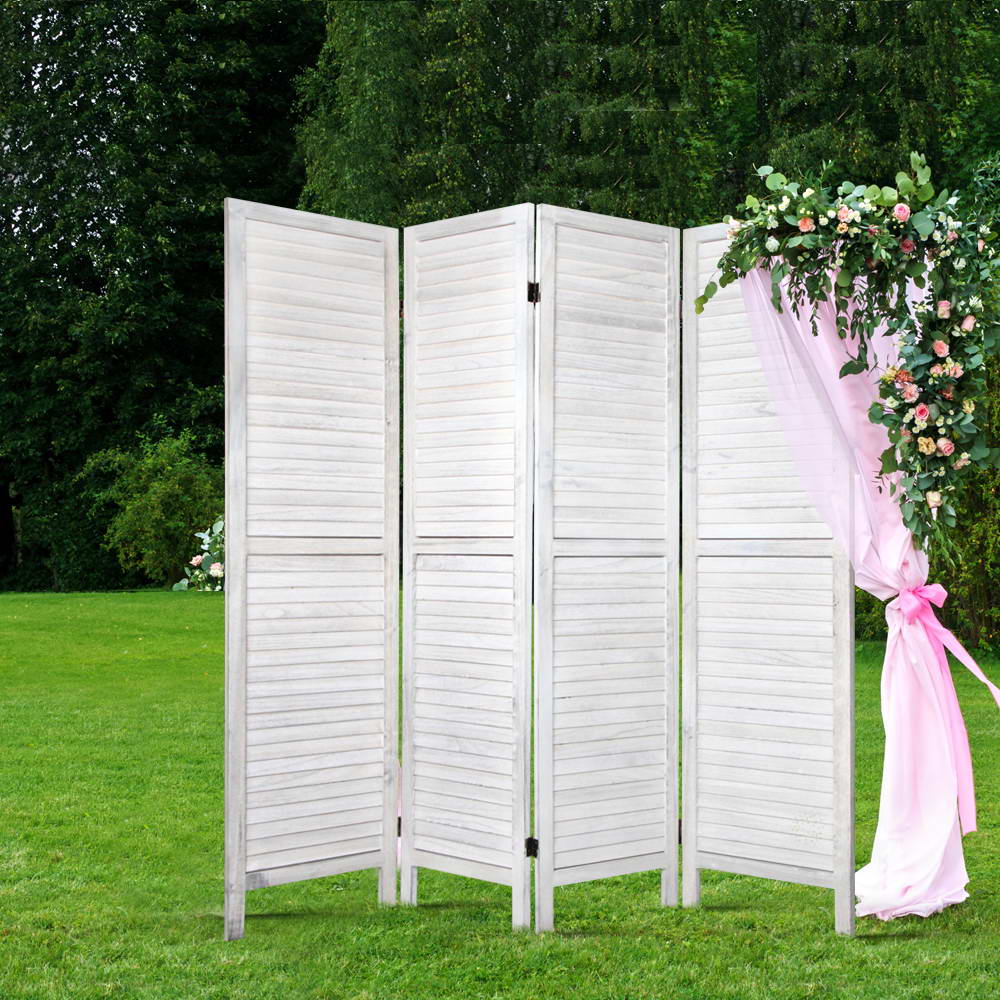 4-Panel Room Divider – 163x170cm, Louver White | Artiss