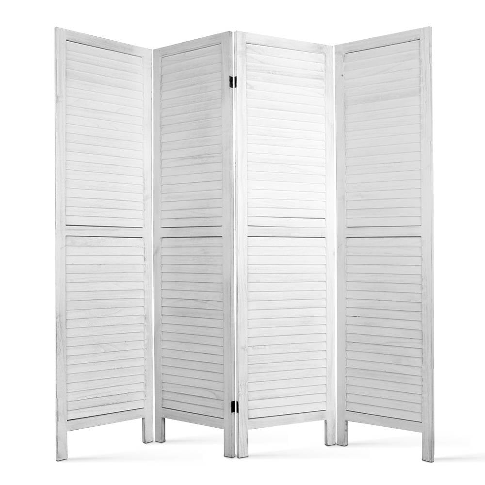 4-Panel Room Divider – 163x170cm, Louver White | Artiss
