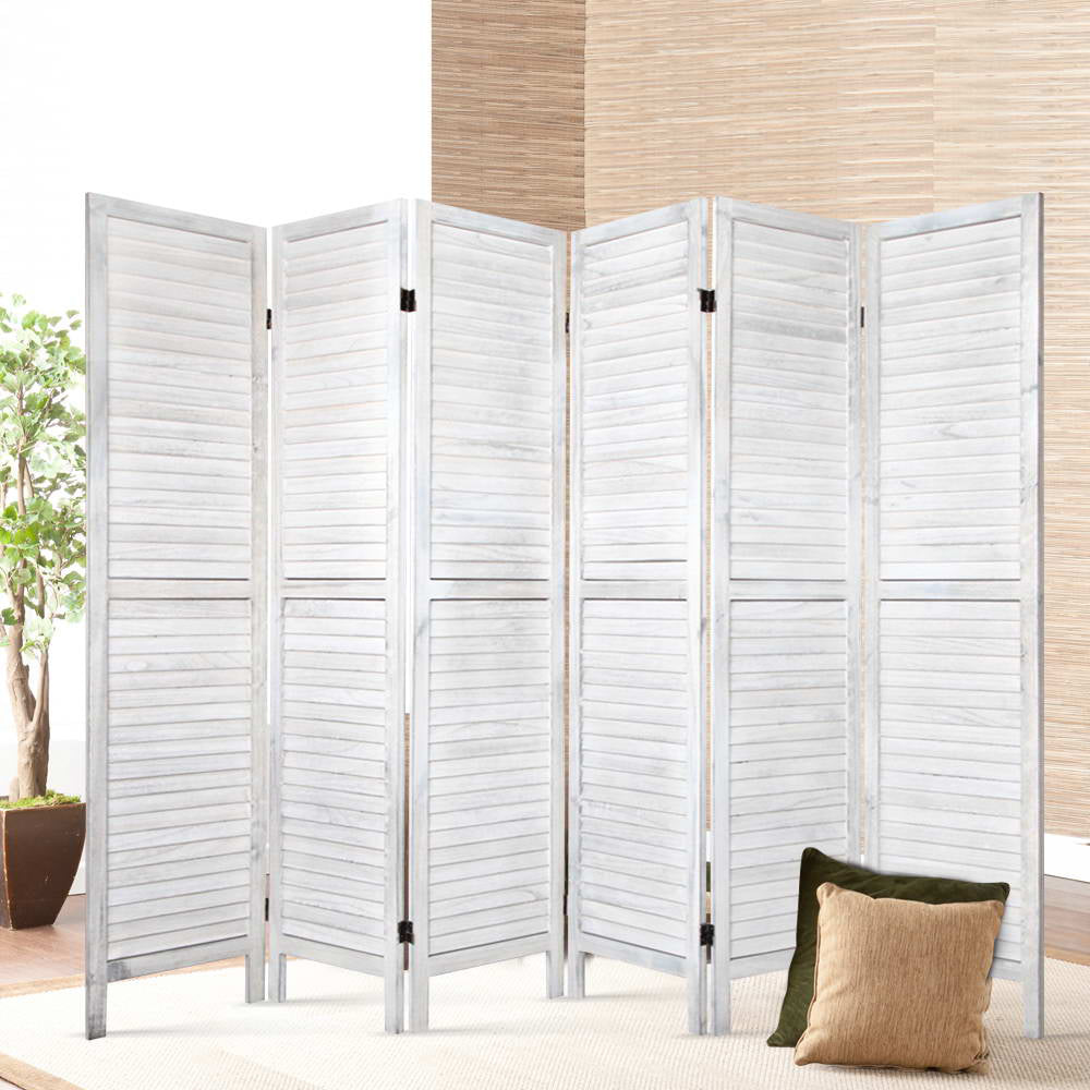 6-Panel Room Divider – 245x170cm, Louver White | Artiss