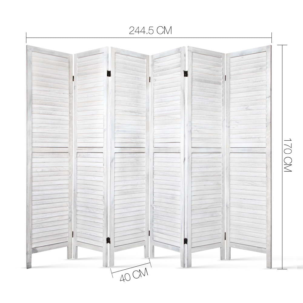 6-Panel Room Divider – 245x170cm, Louver White | Artiss
