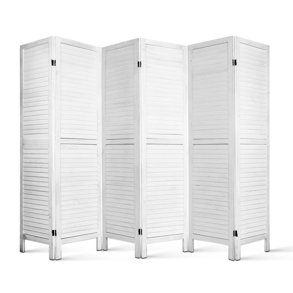 6-Panel Room Divider – 245x170cm, Louver White | Artiss