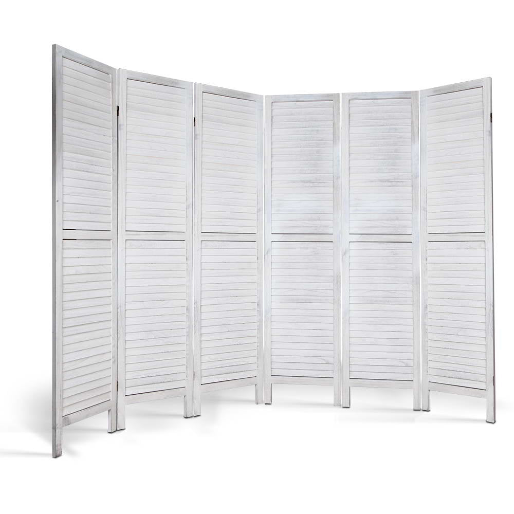 6-Panel Room Divider – 245x170cm, Louver White | Artiss