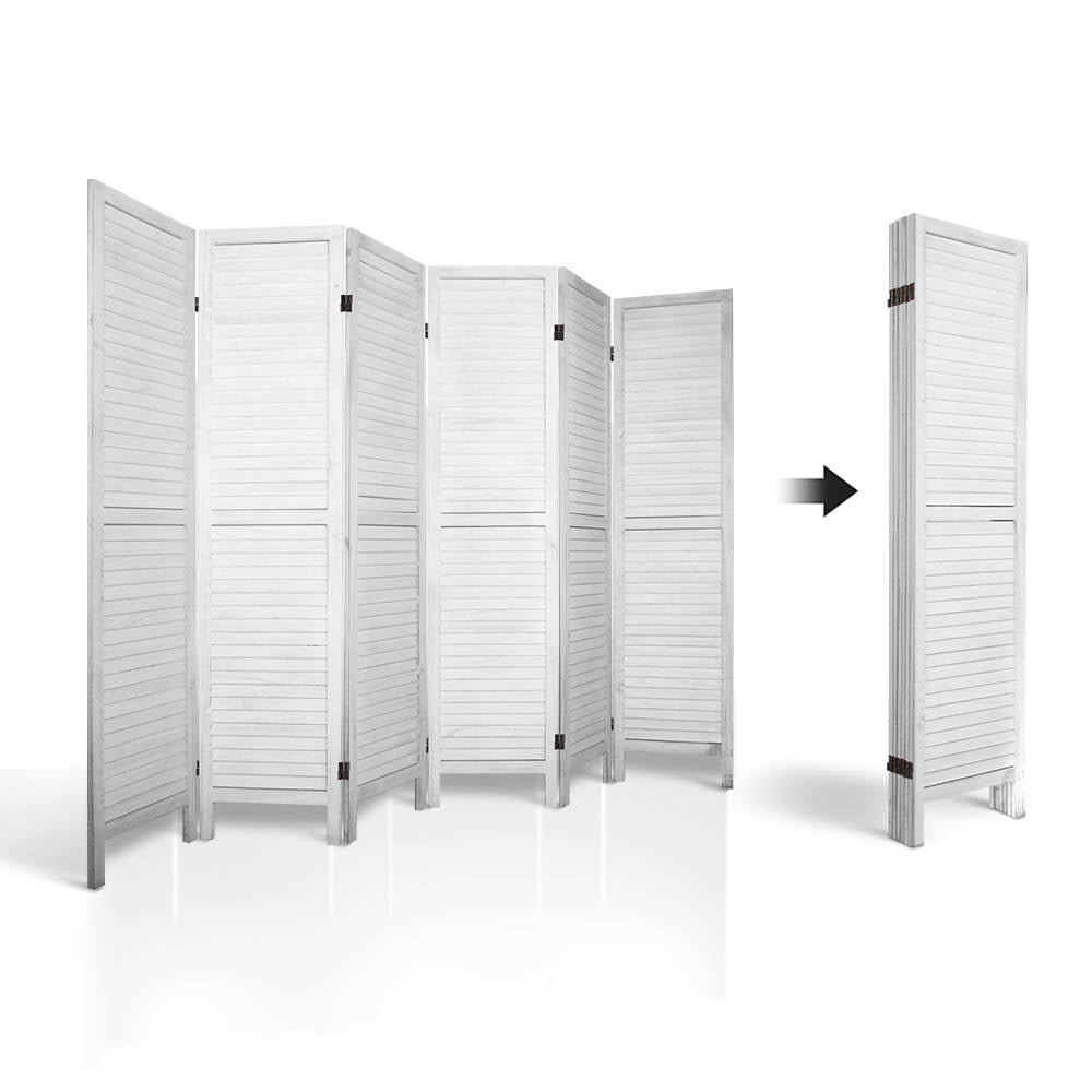 6-Panel Room Divider – 245x170cm, Louver White | Artiss
