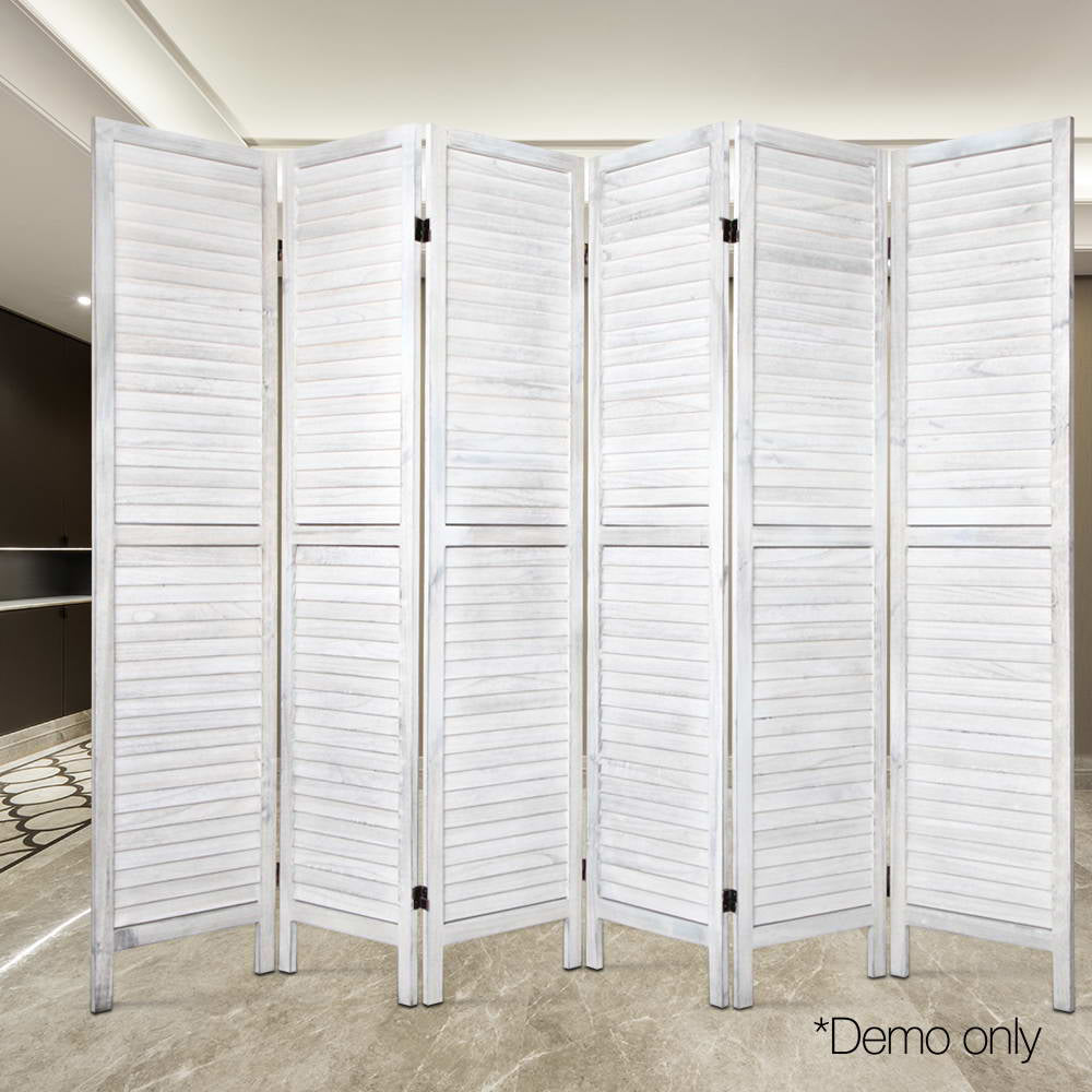 6-Panel Room Divider – 245x170cm, Louver White | Artiss