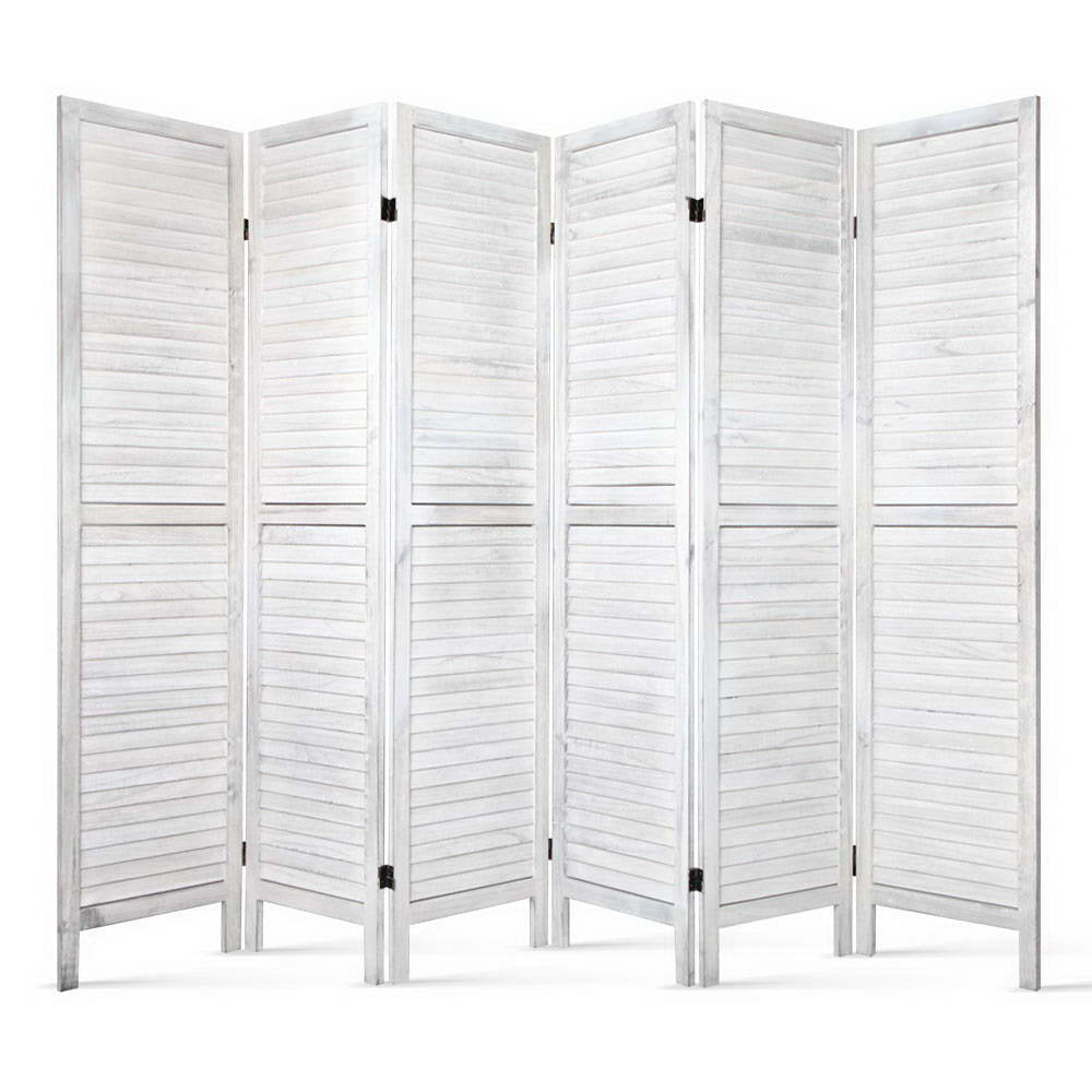 6-Panel Room Divider – 245x170cm, Louver White | Artiss