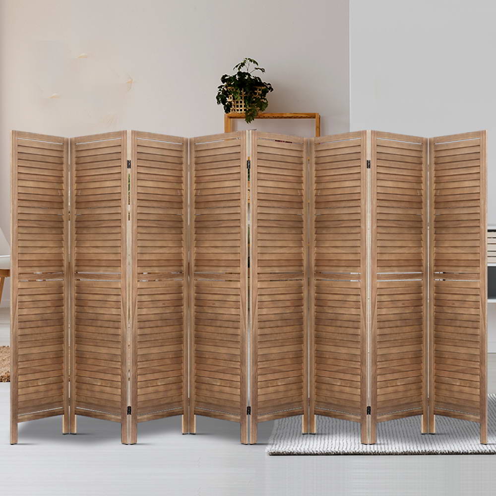 8-Panel Room Divider – 326x170cm, Louver Oak | Artiss