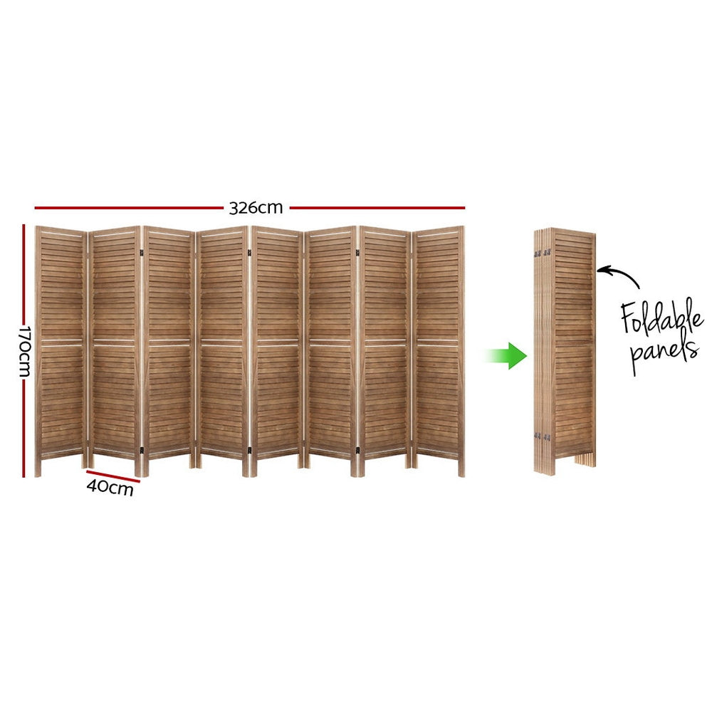 8-Panel Room Divider – 326x170cm, Louver Oak | Artiss