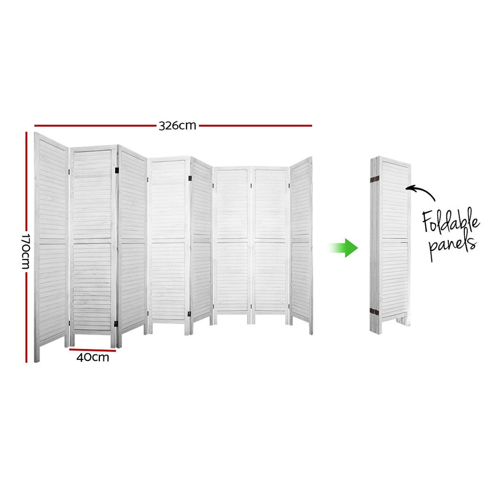 8-Panel Room Divider – 326x170cm, Louver White | Artiss