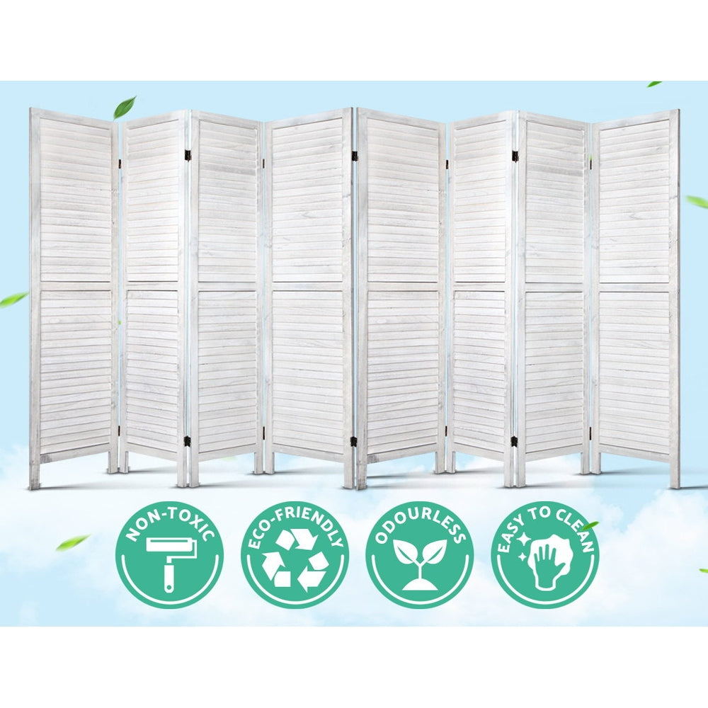 8-Panel Room Divider – 326x170cm, Louver White | Artiss