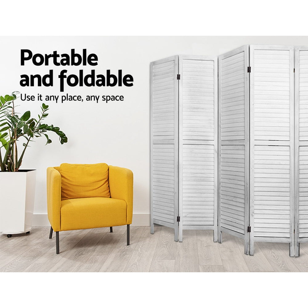 8-Panel Room Divider – 326x170cm, Louver White | Artiss
