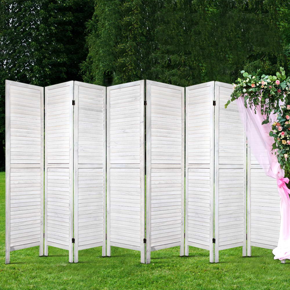 8-Panel Room Divider – 326x170cm, Louver White | Artiss