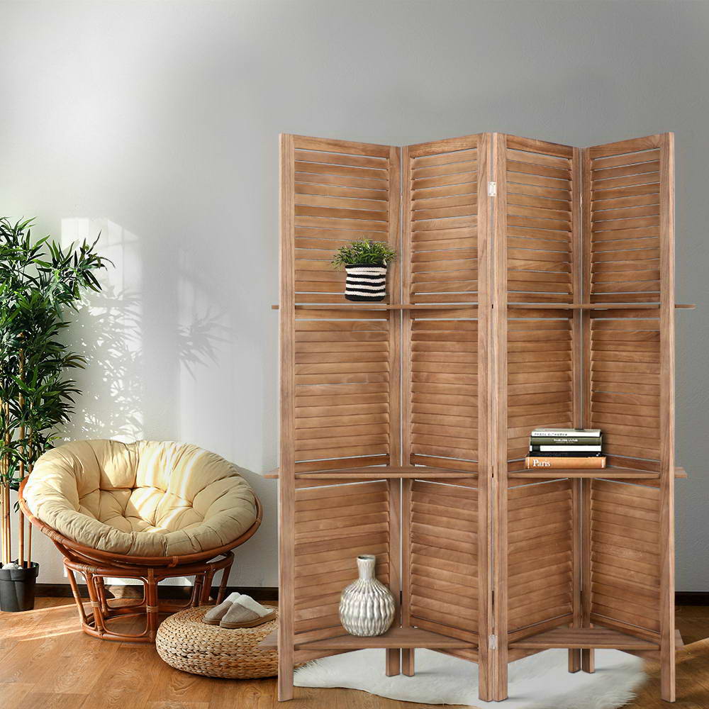 4-Panel Room Divider – 163x170cm, Shelf Oak | Artiss