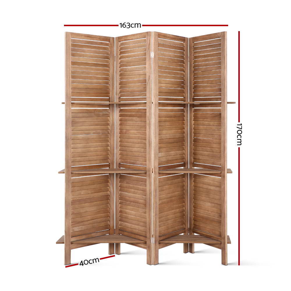 4-Panel Room Divider – 163x170cm, Shelf Oak | Artiss