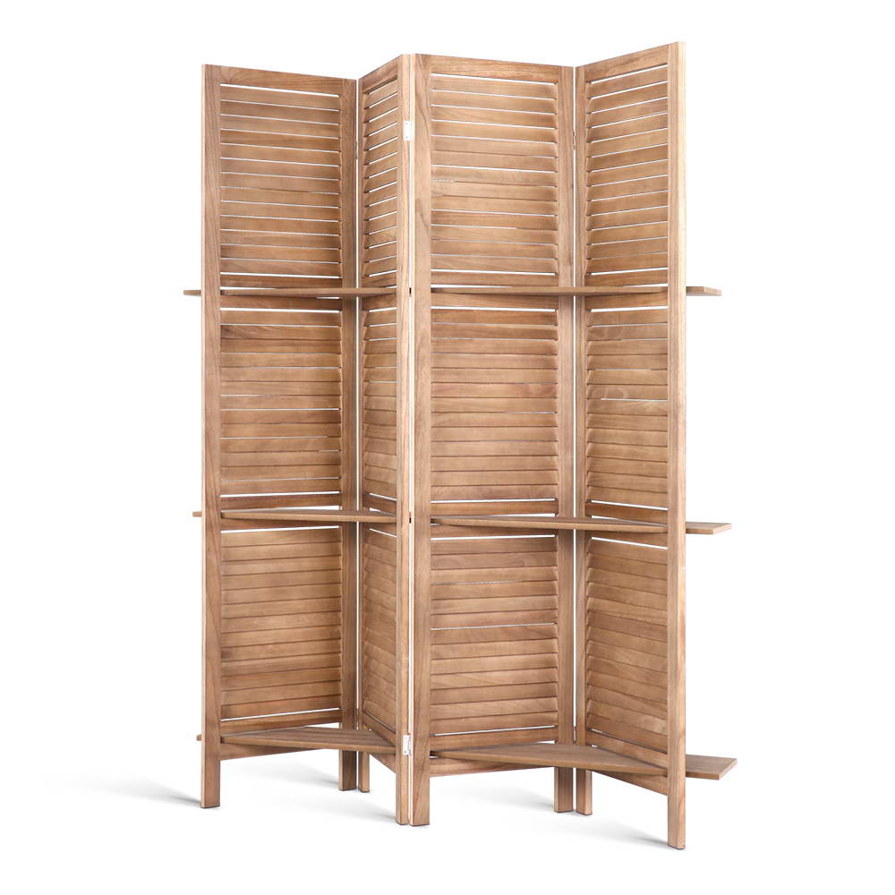 4-Panel Room Divider – 163x170cm, Shelf Oak | Artiss