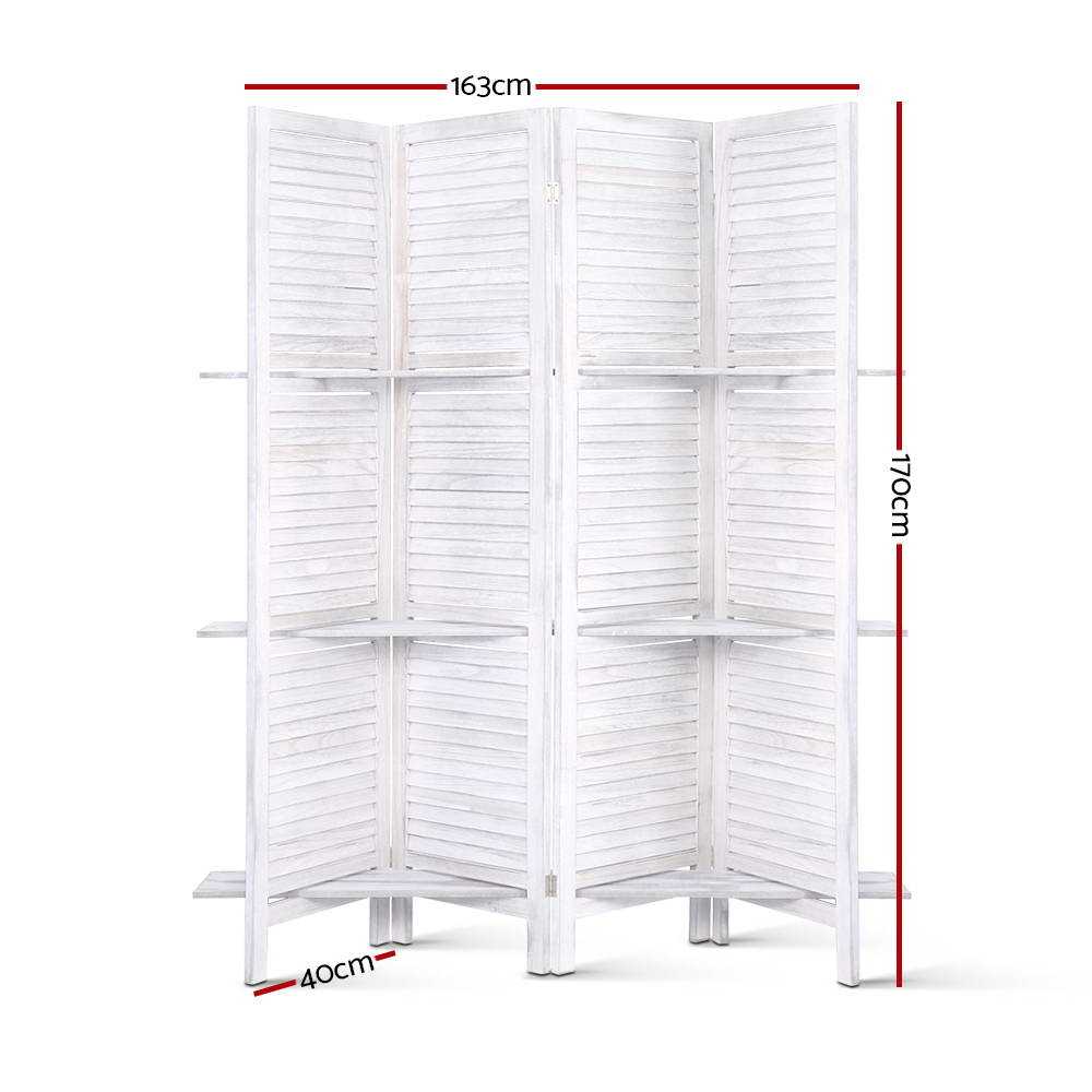 4-Panel Room Divider – 163x170cm, Shelf White | Artiss