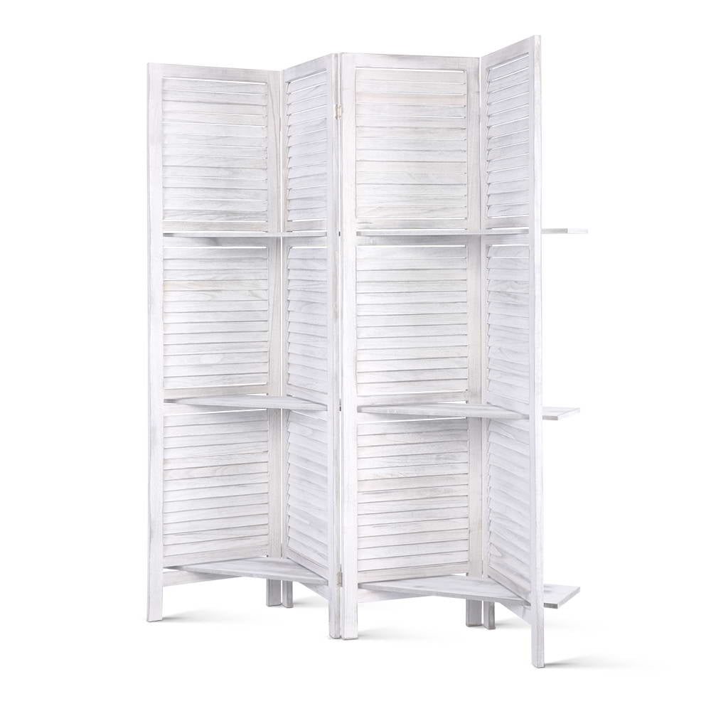 4-Panel Room Divider – 163x170cm, Shelf White | Artiss