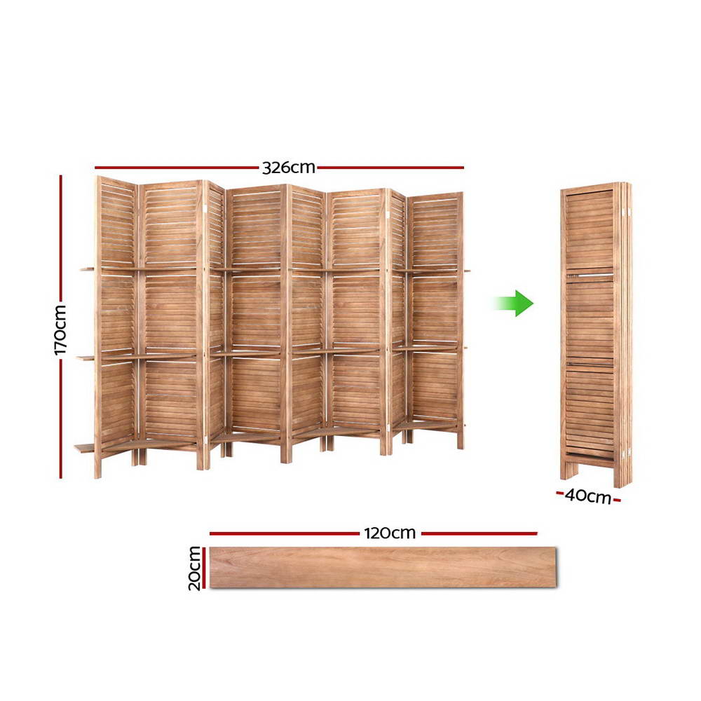 8-Panel Room Divider – 326x170cm, Shelf Oak | Artiss