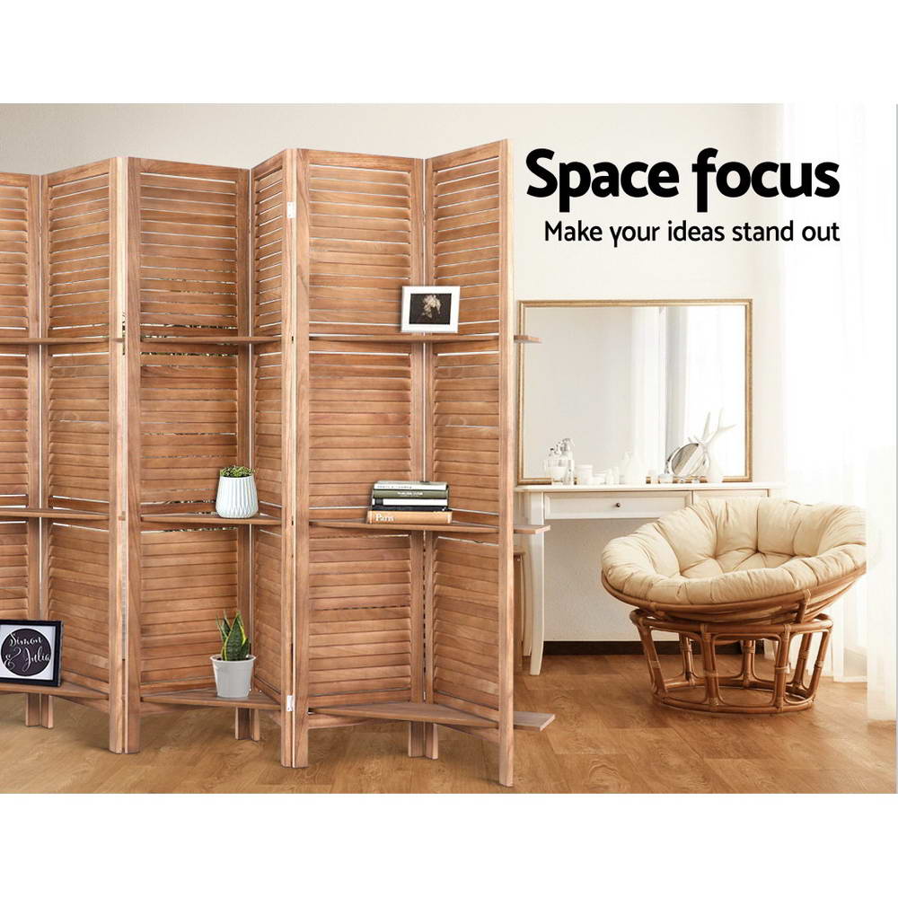 8-Panel Room Divider – 326x170cm, Shelf Oak | Artiss