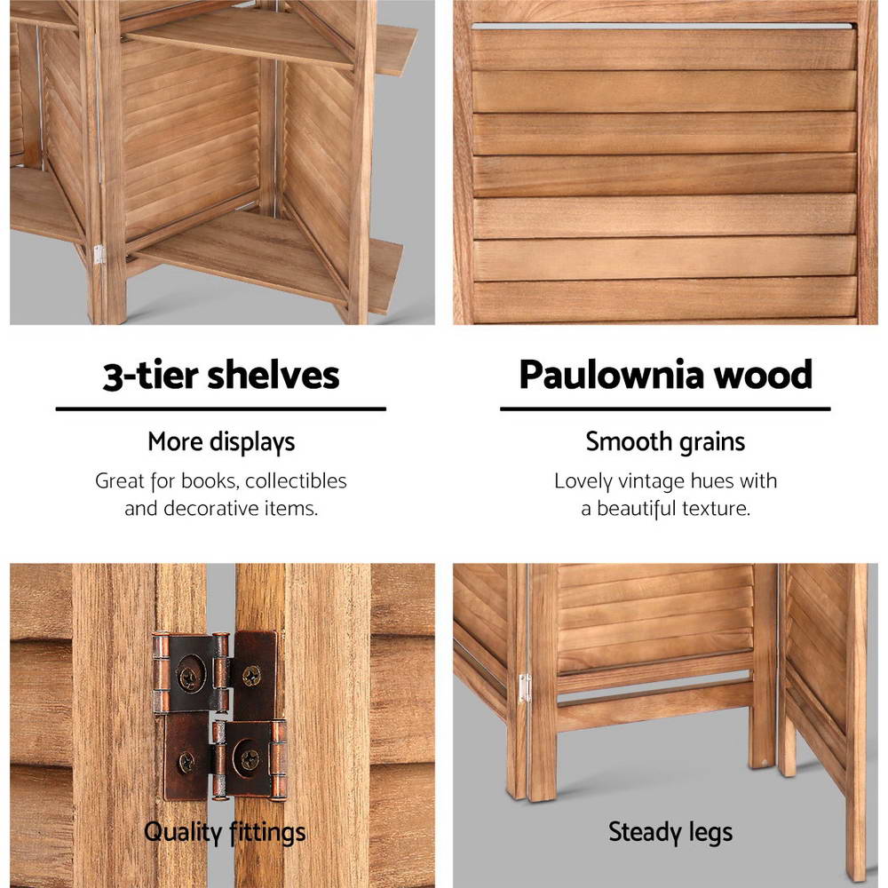 8-Panel Room Divider – 326x170cm, Shelf Oak | Artiss