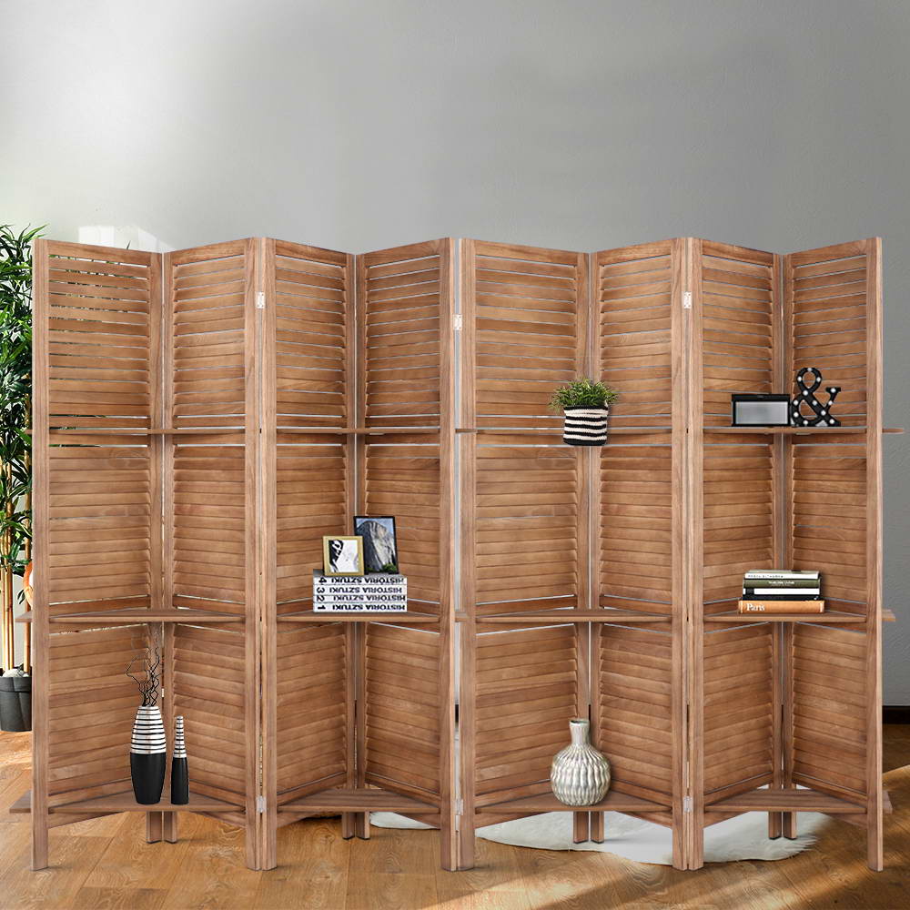 8-Panel Room Divider – 326x170cm, Shelf Oak | Artiss